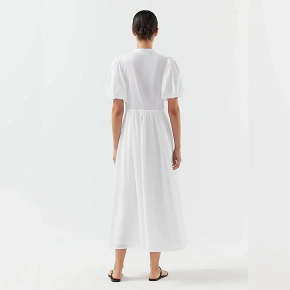 NWT BIRD & KNOLL MIKI DRESS white Maxi cotton voile Sz M $350 puff sleeves